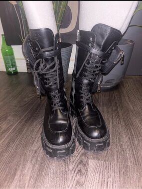 Prada Black Monolith Leather Boots